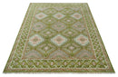 Hand Knotted Green, Ivory and Silver Oriental Traditional Multi Size Wool Area Rug