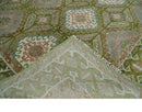 Hand Knotted Green, Ivory and Silver Oriental Traditional Multi Size Wool Area Rug