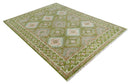 Hand Knotted Green, Ivory and Silver Oriental Traditional Multi Size Wool Area Rug
