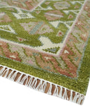 Hand Knotted Green, Ivory and Silver Oriental Traditional Multi Size Wool Area Rug