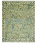 Hand Knotted Green, Olive and Teal Traditional Dragon Oushak Design 8x10 wool rug