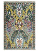 Wool Area Rug Green Pink Gold - Hand-Knotted Traditional Oushak by The Rug Decor