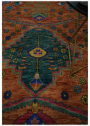 Hand Knotted Green, Rust, Yellow, Pink and Blue Traditional Floral 8x10 Wool Area Rug by The Rug Decor