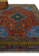 Hand Knotted Green, Rust, Yellow, Pink and Blue Traditional Floral 8x10 Wool Area Rug by The Rug Decor