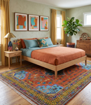 Hand Knotted Green, Rust, Yellow, Pink and Blue Traditional Floral 9x12 and 10x14 Wool Area Rug