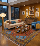 Hand Knotted Green, Rust, Yellow, Pink and Blue Traditional Floral 9x12 and 10x14 Wool Area Rug