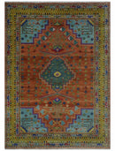 Hand Knotted Green, Rust, Yellow, Pink and Blue Traditional Floral 9x12 and 10x14 Wool Area Rug by The Rug Decor