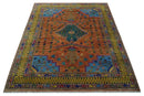 Hand Knotted Green, Rust, Yellow, Pink and Blue Traditional Floral 9x12 and 10x14 Wool Area Rug by The Rug Decor