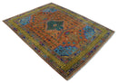 Hand Knotted Green, Rust, Yellow, Pink and Blue Traditional Floral 9x12 and 10x14 Wool Area Rug by The Rug Decor