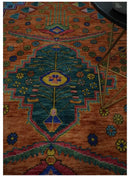 Hand Knotted Green, Rust, Yellow, Pink and Blue Traditional Floral 9x12 and 10x14 Wool Area Rug by The Rug Decor