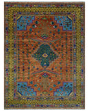 Hand Knotted Green, Rust, Yellow, Pink and Blue Traditional Floral 9x12 and 10x14 Wool Area Rug by The Rug Decor