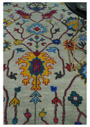 Vibrant colorful Ivory and Charcoal Hand Knotted Traditional Oushak Multi size Wool area Rug