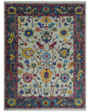 Vibrant colorful Ivory and Charcoal Hand Knotted Traditional Oushak Multi size Wool area Rug