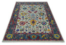 Vibrant colorful Ivory and Charcoal Hand Knotted Traditional Oushak Multi size Wool area Rug