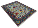 Vibrant colorful Ivory and Charcoal Hand Knotted Traditional Oushak Multi size Wool area Rug