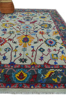 Hand Knotted Ivory and Charcoal 9x12 Traditional Oushak Wool Rug