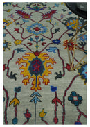 Hand Knotted Ivory and Charcoal 9x12 Traditional Oushak Wool Rug