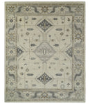 Custom Made Hand Knotted Ivory and Charcoal Traditional Tribal Natural Wool Area Rug, Kids, Living Room and Bedroom Rug