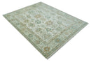 Hand Knotted Ivory and Silver 8x10 Traditional Oushak Wool Area Rug by The Rug Decor