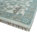 Hand Knotted Ivory and Teal 8x10 and 11x11 Square Oushak Wool Area Rug by The Rug Decor