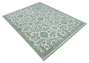 Hand Knotted Ivory and Teal 8x10 and 11x11 Square Oushak Wool Area Rug by The Rug Decor
