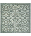 Hand Knotted Ivory and Teal 8x10 and 11x11 Square Oushak Wool Area Rug by The Rug Decor
