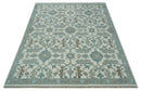 Hand Knotted Ivory and Teal 8x10 and 11x11 Square Oushak Wool Area Rug by The Rug Decor