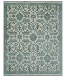 Hand Knotted Ivory and Teal 8x10 and 11x11 Square Oushak Wool Area Rug by The Rug Decor