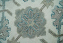 Hand Knotted Ivory and Teal 8x10 and 11x11 Square Oushak Wool Area Rug by The Rug Decor