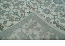 Hand Knotted Ivory and Teal 8x10 and 11x11 Square Oushak Wool Area Rug by The Rug Decor