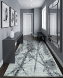 Hand Knotted Blended Wool Modern Abstract Area Rug in Ivory Silver Charcoal Tones by The Rug Decor