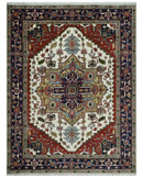 Hand Knotted Ivory, Brown and Blue 9x12 Traditional Antique Syle Wool Area Rug by The Rug Decor