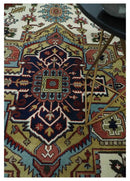 Hand Knotted Ivory, Brown and Blue 9x12 Traditional Antique Syle Wool Area Rug by The Rug Decor