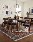 Ivory Brown and Blue Wool Area Rug - Hand Knotted Traditional Heriz