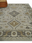Hand Knotted Ivory, Charcoal and Beige Traditional Floral Multi Size Wool Area Rug