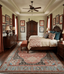 Ivory Rust and Blue Wool Hand Knotted Persian Heriz Serapi Rug by The Rug Decor
