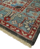 Ivory Rust and Blue Wool Hand Knotted Persian Heriz Serapi Rug by The Rug Decor
