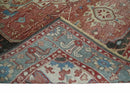 Ivory Rust and Blue Wool Hand Knotted Persian Heriz Serapi Rug by The Rug Decor