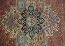 Ivory Rust and Blue Wool Hand Knotted Persian Heriz Serapi Rug by The Rug Decor