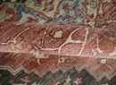 Ivory Rust and Blue Wool Hand Knotted Persian Heriz Serapi Rug by The Rug Decor
