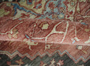 Hand Knotted Ivory, Rust and Blue Antique Persian Heriz Serapi Wool Rug, 5x8, 6x9, 8x10 and 9x12 Living Room Rug | TRD2557