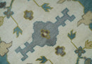 Hand Knotted Ivory, Teal and Olive Oriental Oushak 9x12 Wool Area Rug by The Rug Decor