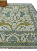Hand Knotted Ivory, Teal and Olive Oriental Oushak 9x12 Wool Area Rug by The Rug Decor