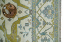 Hand Knotted Ivory, Teal and Olive Oriental Oushak 9x12 Wool Area Rug by The Rug Decor