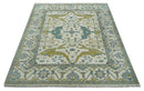Hand Knotted Ivory, Teal and Olive Oriental Oushak 9x12 Wool Area Rug by The Rug Decor