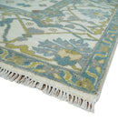 Hand Knotted Ivory, Teal and Olive Oriental Oushak 9x12 Wool Area Rug by The Rug Decor