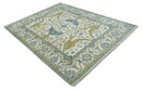 Hand Knotted Ivory, Teal and Olive Oriental Oushak 9x12 Wool Area Rug by The Rug Decor