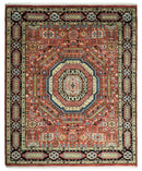 Rust and Black Kazak Medallion Hand Knotted Traditional Wool Area Rug