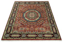 Rust and Black Kazak Medallion Hand Knotted Traditional Wool Area Rug