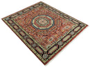 Rust and Black Kazak Medallion Hand Knotted Traditional Wool Area Rug by The Rug Decor